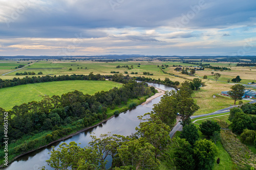 Scenic countryside and river bend - aerial view