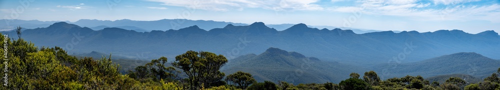 Wide panorama of beautiful mountains layers in Grampians, Australia