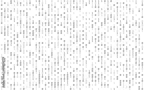 Binary background. Falling digits on white backdrop. Matrix effect with falling numbers. Digital data stream. Random binary code on light wallpaper. Vector illustration