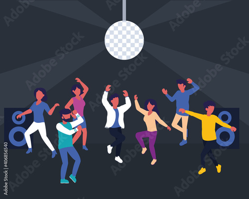 design of disco club with people dancing, colorful design