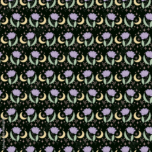 A seamless pattern with floral elements for apparel, stationery, textiles, fabric, wrapping paper. A flat illustration. 