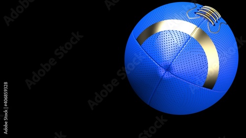 Blue-Gold American football standard ball under black background. 3D illustration. 3D high quality rendering. 3D CG. © DRN Studio
