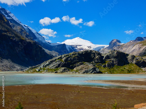 The glacier lake at the foot of the Grossglockner on a clear summer day