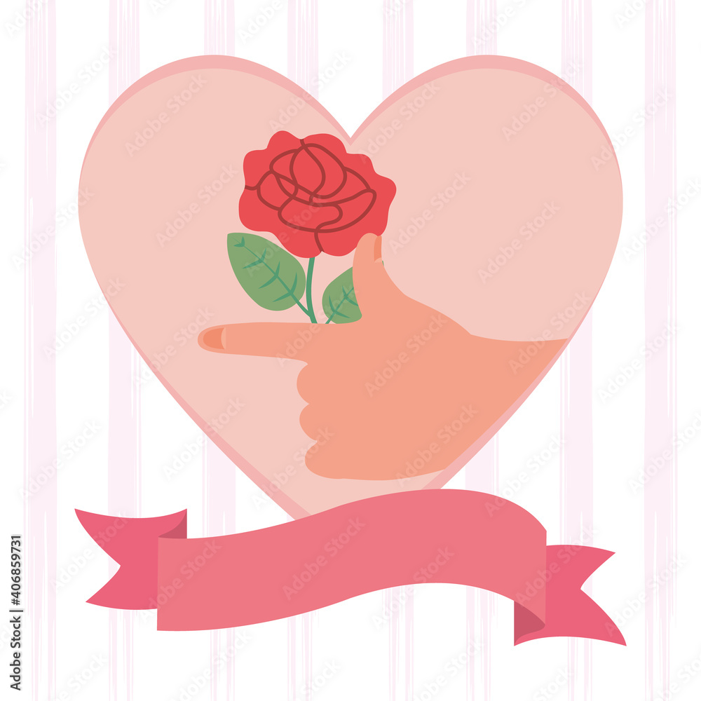 girl power design, heart with hand holding a red rose, flat style girl power design, heart with hand holding a red rose, flat style