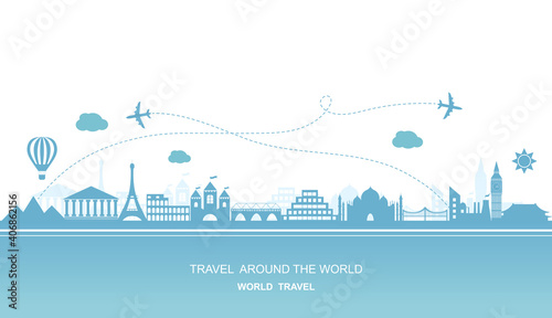 Travel around the world vector flat illustration