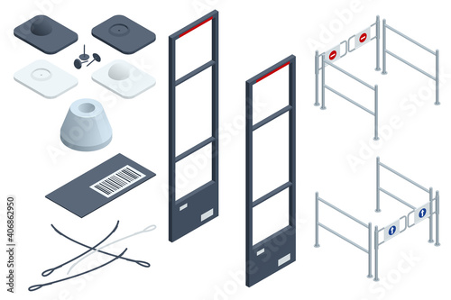 Isometric Anti Theft System. Eas Anti-theft Sensor Gate. Anti Theft Gates for Indoor. Preventing shoplifting scanner gate. Customer shopping store Monitoring management checkout