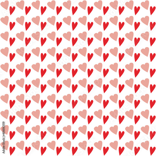 Seamless pattern with colorful pink and red hearts isolated on white background
