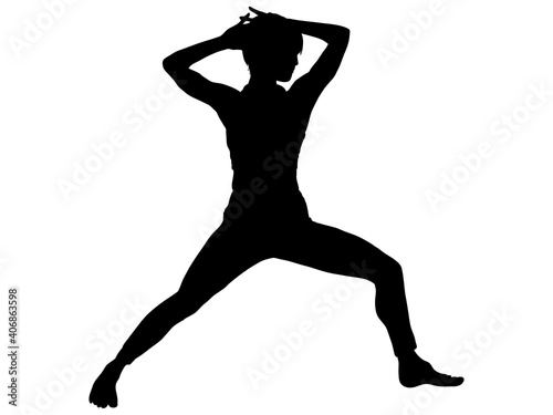 両手を頭の後ろにしてストレッチする女性シルエット