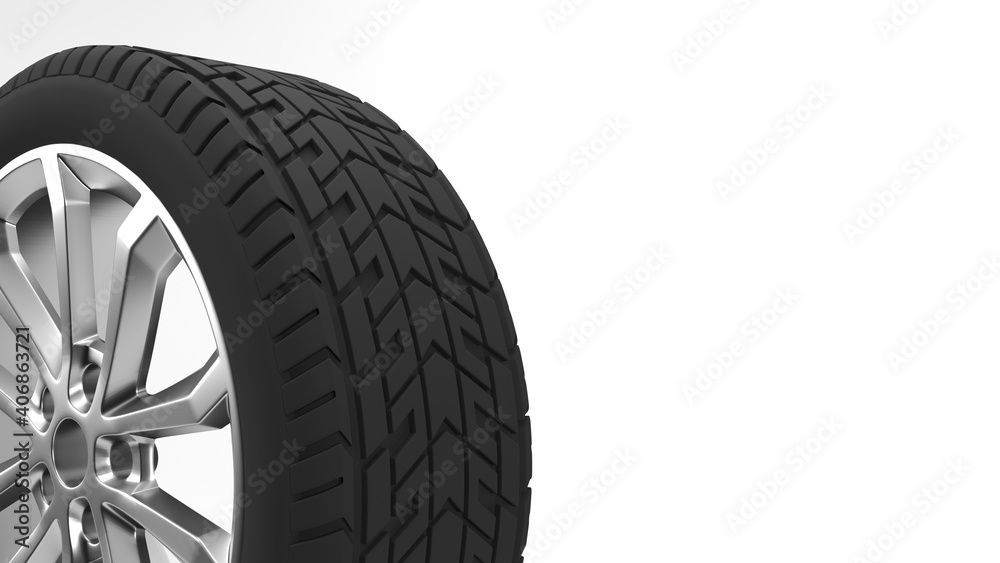 Sports car tires, isolated on white background. Three-dimensional illustration