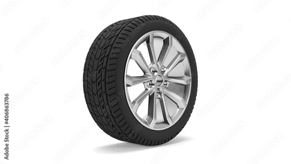 Sports car tires, isolated on white background. Three-dimensional illustration