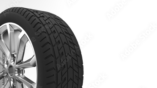 Sports car tires, isolated on white background. Three-dimensional illustration © Diego