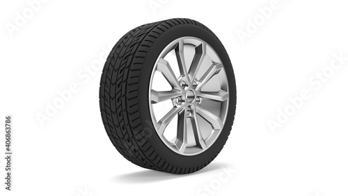 Sports car tires, isolated on white background. Three-dimensional illustration