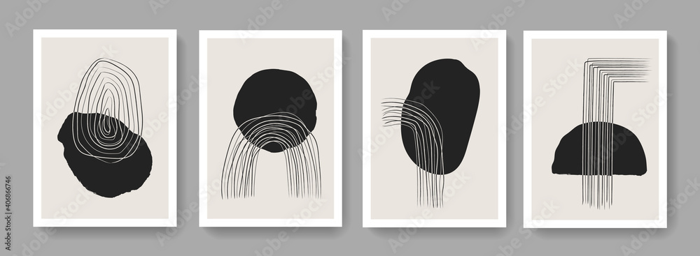 Set of contemporary art prints. Minimalist modern posters collection. Hand painted Mid Century composition vector design.