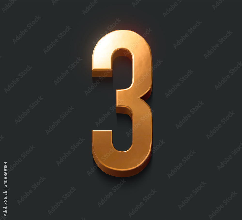 3d golden number 3 3d golden number 3