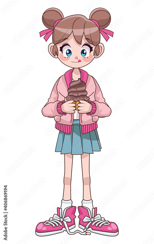 beautiful teenager girl with cupcake anime character beautiful teenager girl with cupcake anime character
