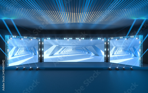 Fototapeta Naklejka Na Ścianę i Meble -  Exposition stage with blank billboard, 3d rendering.
