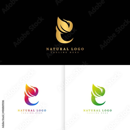 Initial letter C with leaf logo vector concept element, letter C logo with Organic leaf