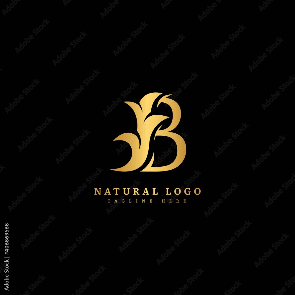 Initial letter B with leaf logo vector concept element, letter B logo with natural leaf