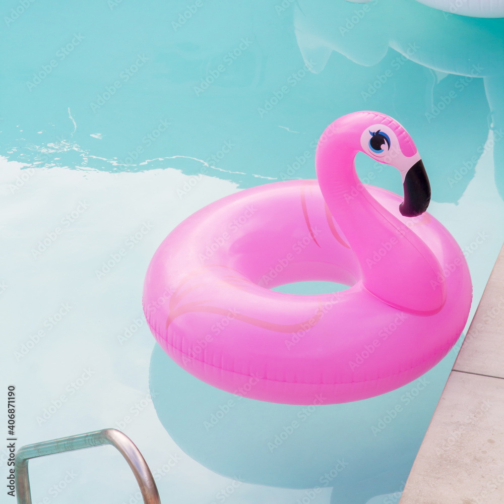 Pink Flamingo Inflatable Pool Floatie in Swimming Pool Stock Photo ...