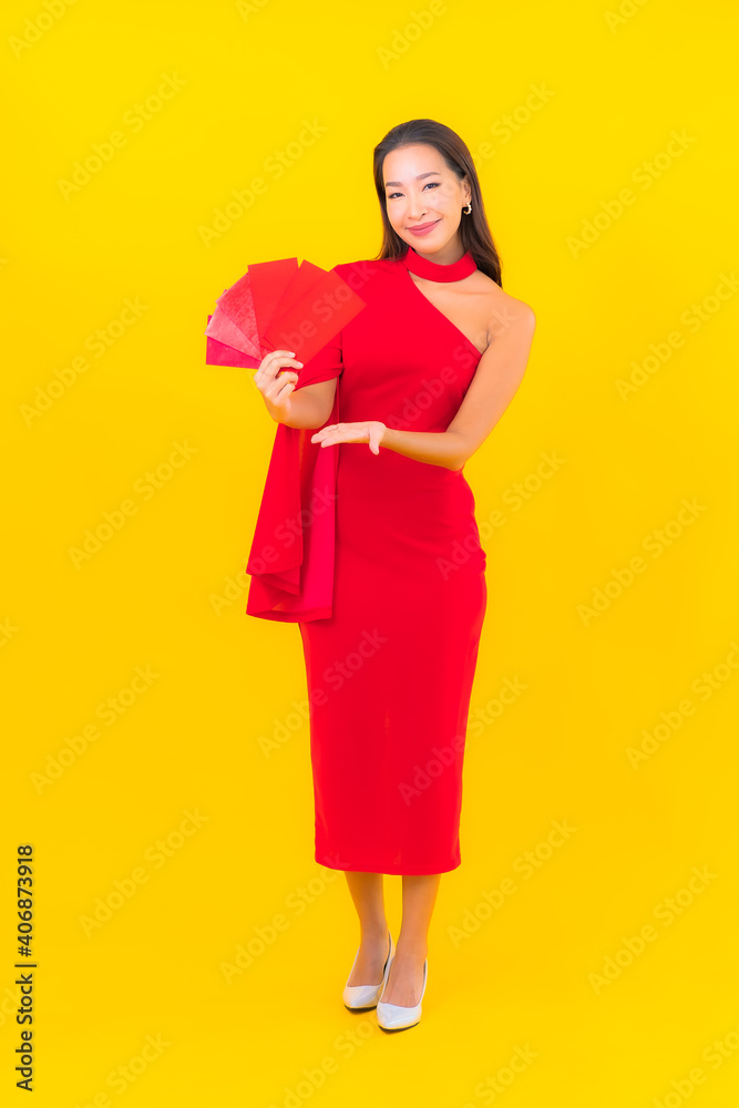 Portrait beautiful young asian woman with Red envelope letter Portrait beautiful young asian woman with Red envelope letter