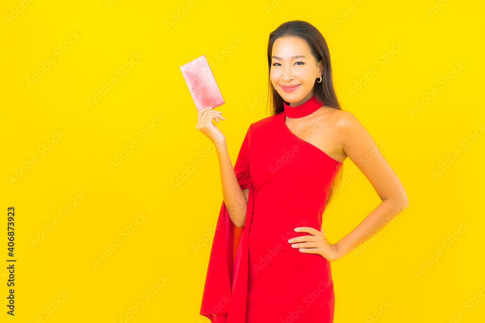 Portrait beautiful young asian woman with Red envelope letter Portrait beautiful young asian woman with Red envelope letter