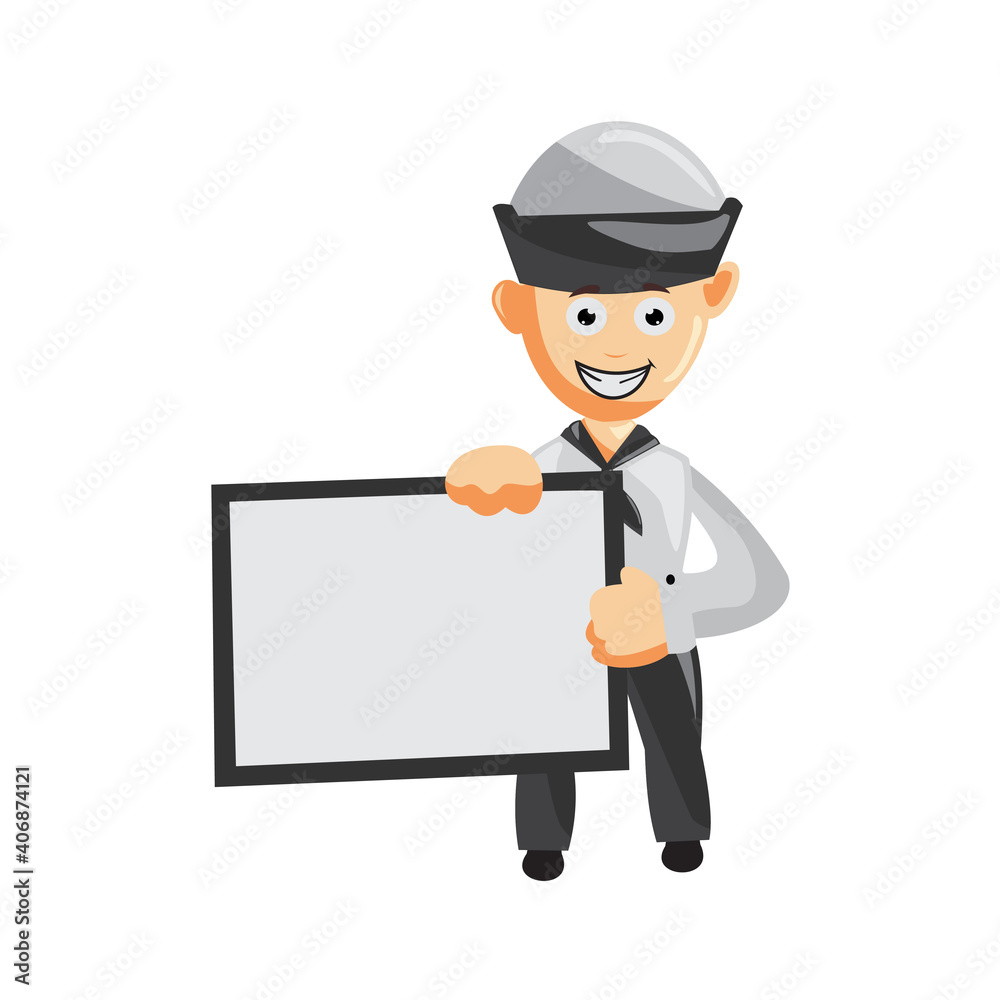 Sailor man with blank Board cartoon character Vector illustration in a flat style Isolated Sailor man with blank Board cartoon character Vector illustration in a flat style Isolated