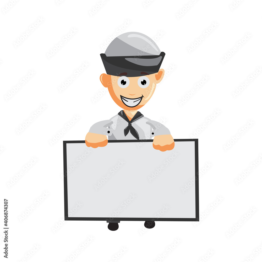 Sailor man with blank Board cartoon character Vector illustration in a flat style Isolated Sailor man with blank Board cartoon character Vector illustration in a flat style Isolated