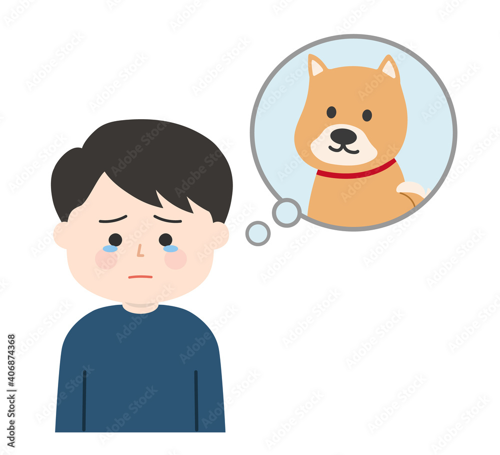 Man dealing with the death of his pet dog. Vector illustration isolated on white background. Man dealing with the death of his pet dog. Vector illustration isolated on white background.