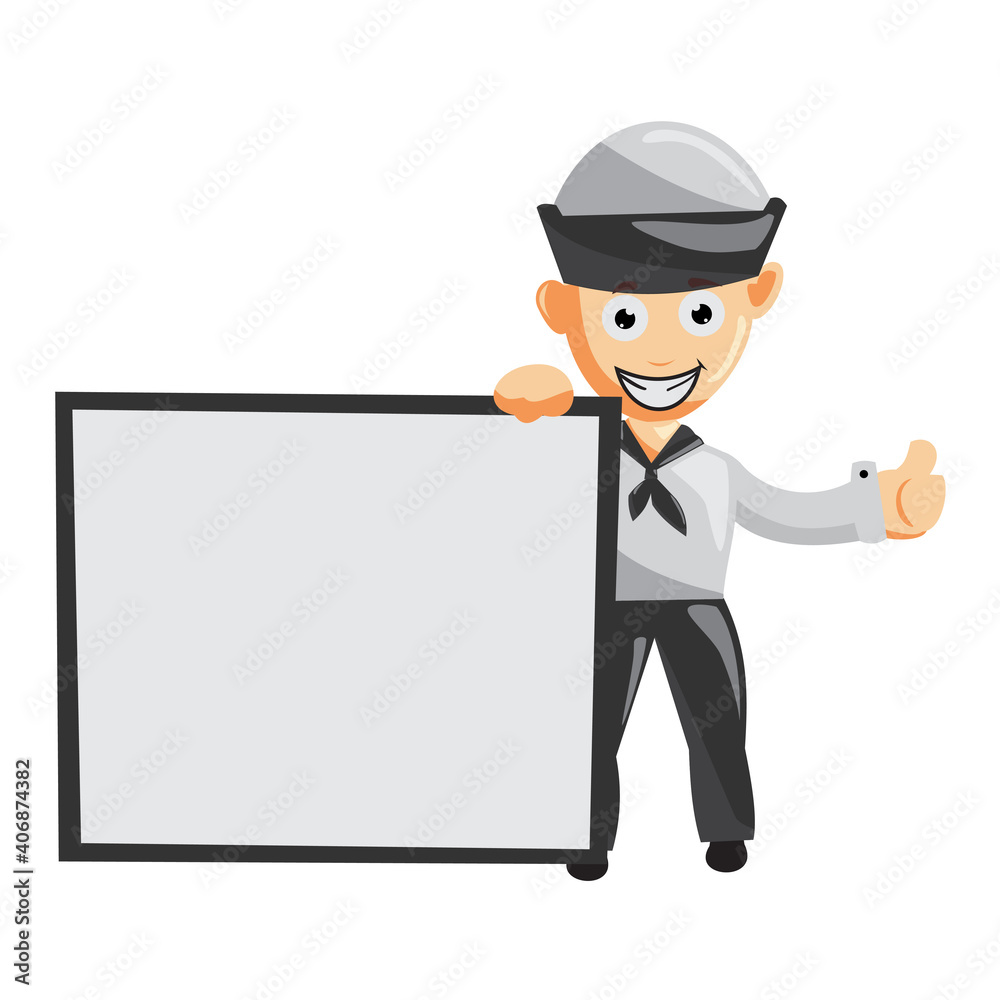 Sailor man with blank Board cartoon character Vector illustration in a flat style Isolated