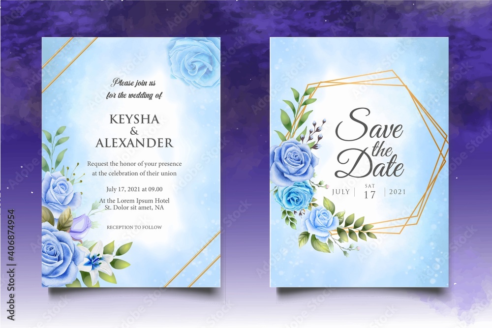 Wedding invitation card with beautiful flowers and leaves Wedding invitation card with beautiful flowers and leaves