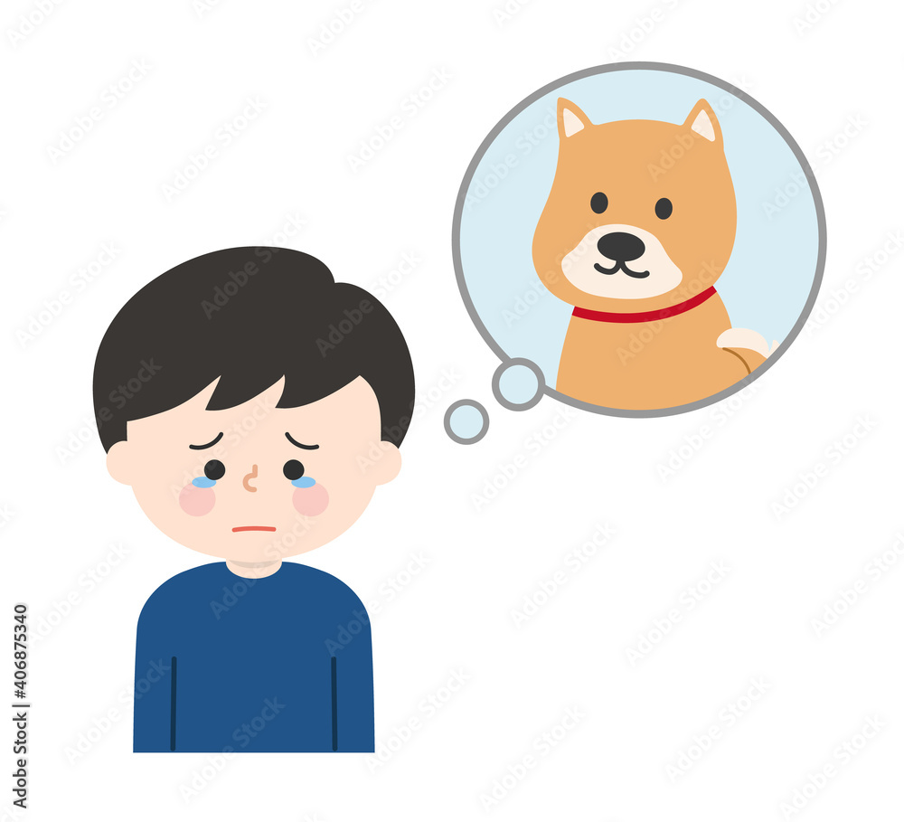 Boy dealing with the death of his pet dog. Vector illustration isolated on white background. Boy dealing with the death of his pet dog. Vector illustration isolated on white background.