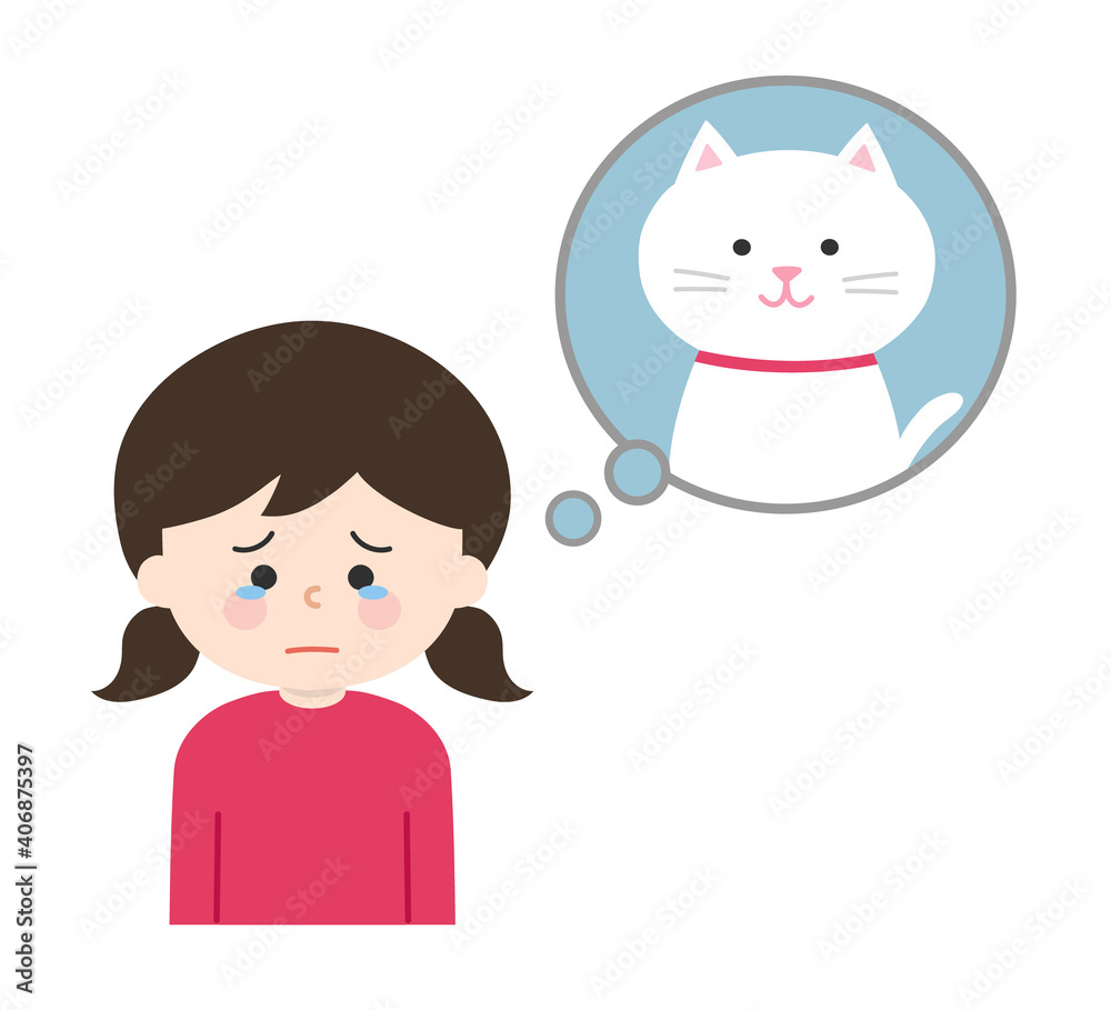Girl dealing with the death of her pet cat. Vector illustration isolated on white background. Girl dealing with the death of her pet cat. Vector illustration isolated on white background.