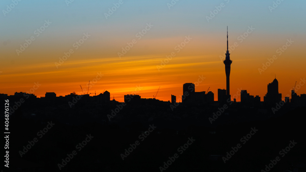 Auckland city at sunset