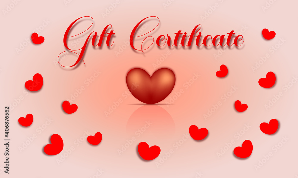 Gift certificate to Valentines Day on the delicate beige color. Holiday Card