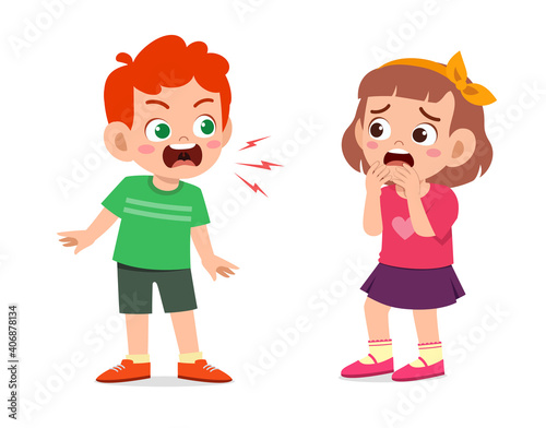 little boy angry and shout to little girl