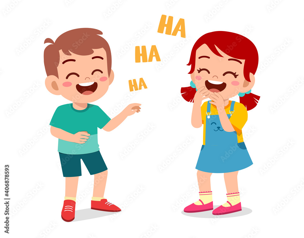 little boy and little girl laugh together little boy and little girl laugh together