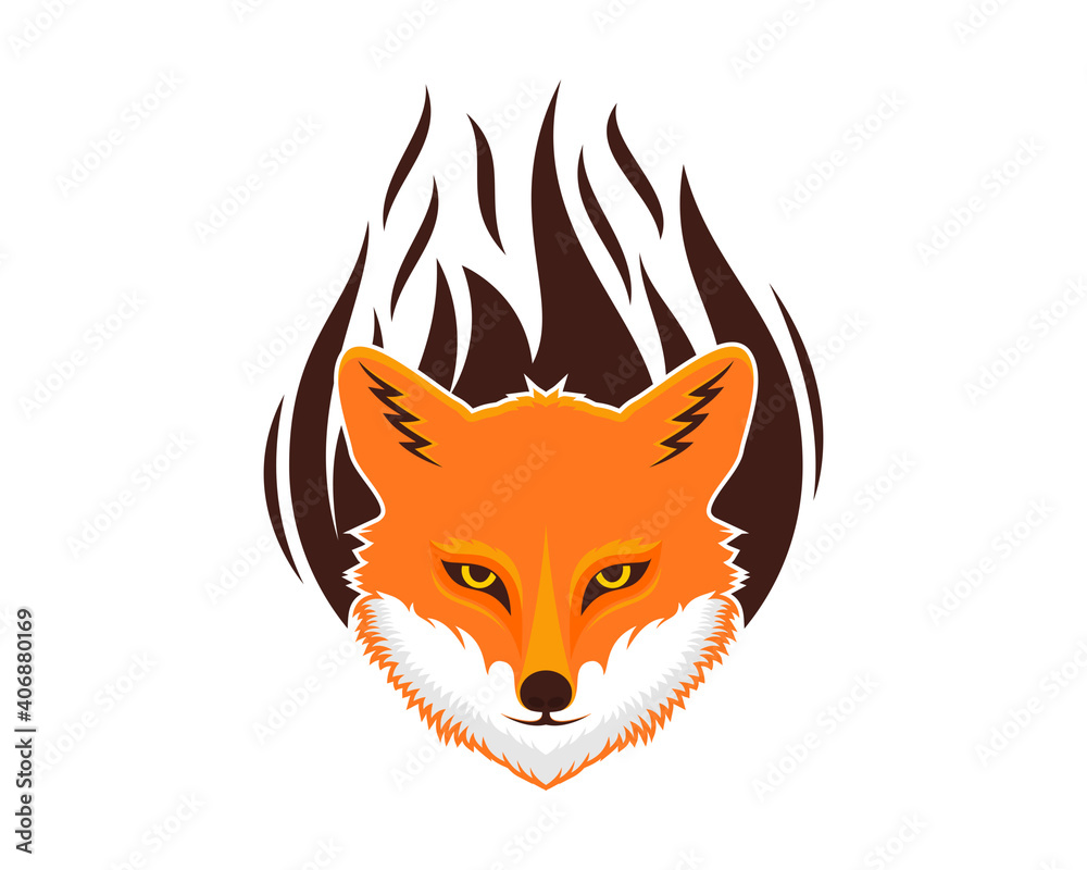 Obraz premium Fox head with fire flame behind