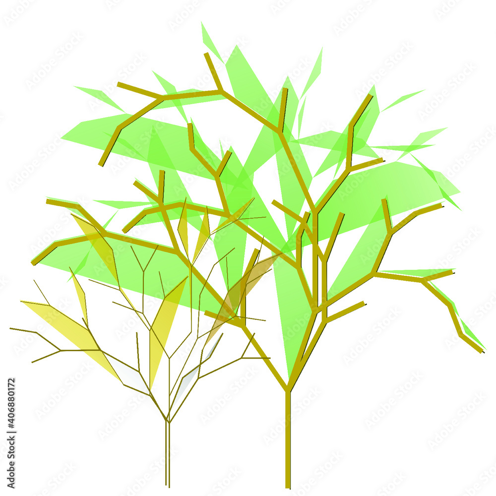 Fototapeta premium Abstract gold and green trees on a white background