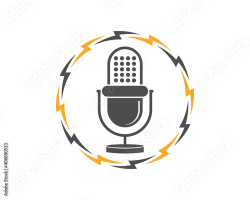 Circular electrical symbol with microphone in the middle