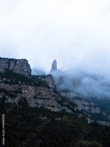 Panorama view of conglomerate mountain range Montserrat in Monistrol near Barcelona Catalonia Spain Europe