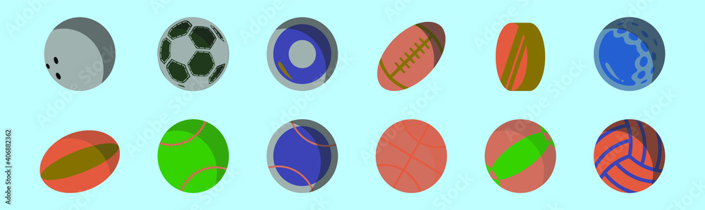set of sports cartoon icon design template with various models. vector illustration isolated on blue background