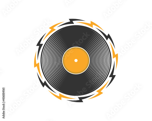 Circle electrical symbol with vinyl record in the middle