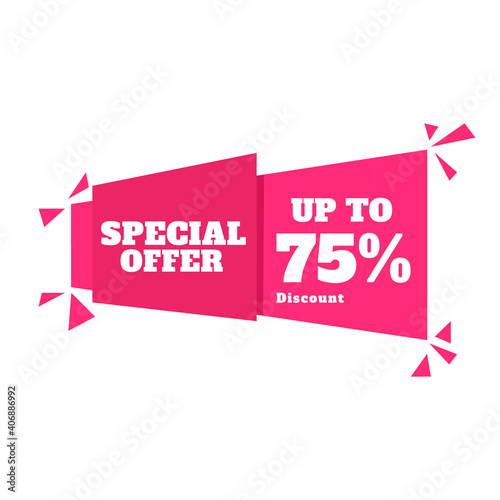 Sale discount tag. Special offer price sign, Discount 75% OFF