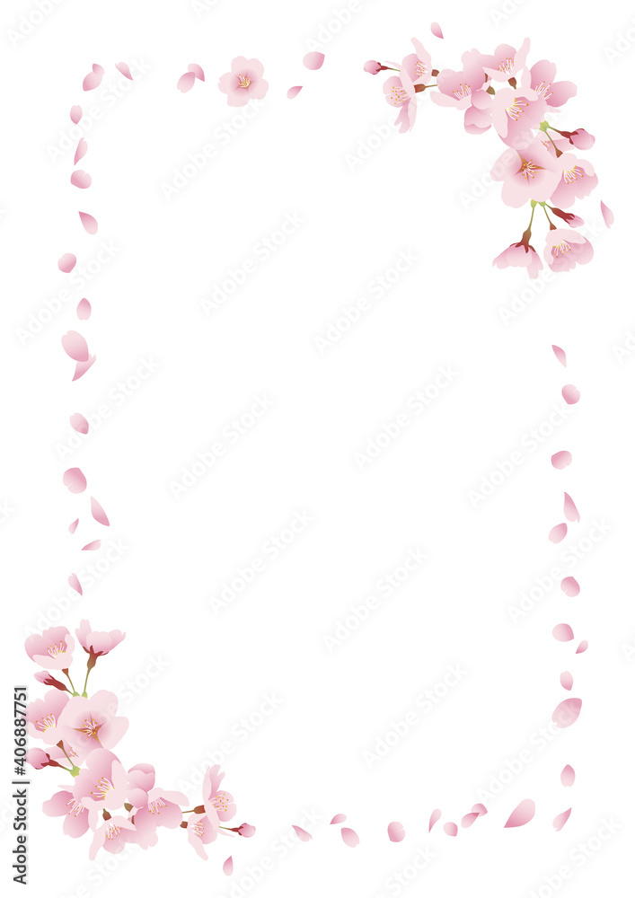 桜の背景素材 タイトル枠（白背景 縦長 A3・A4比率）