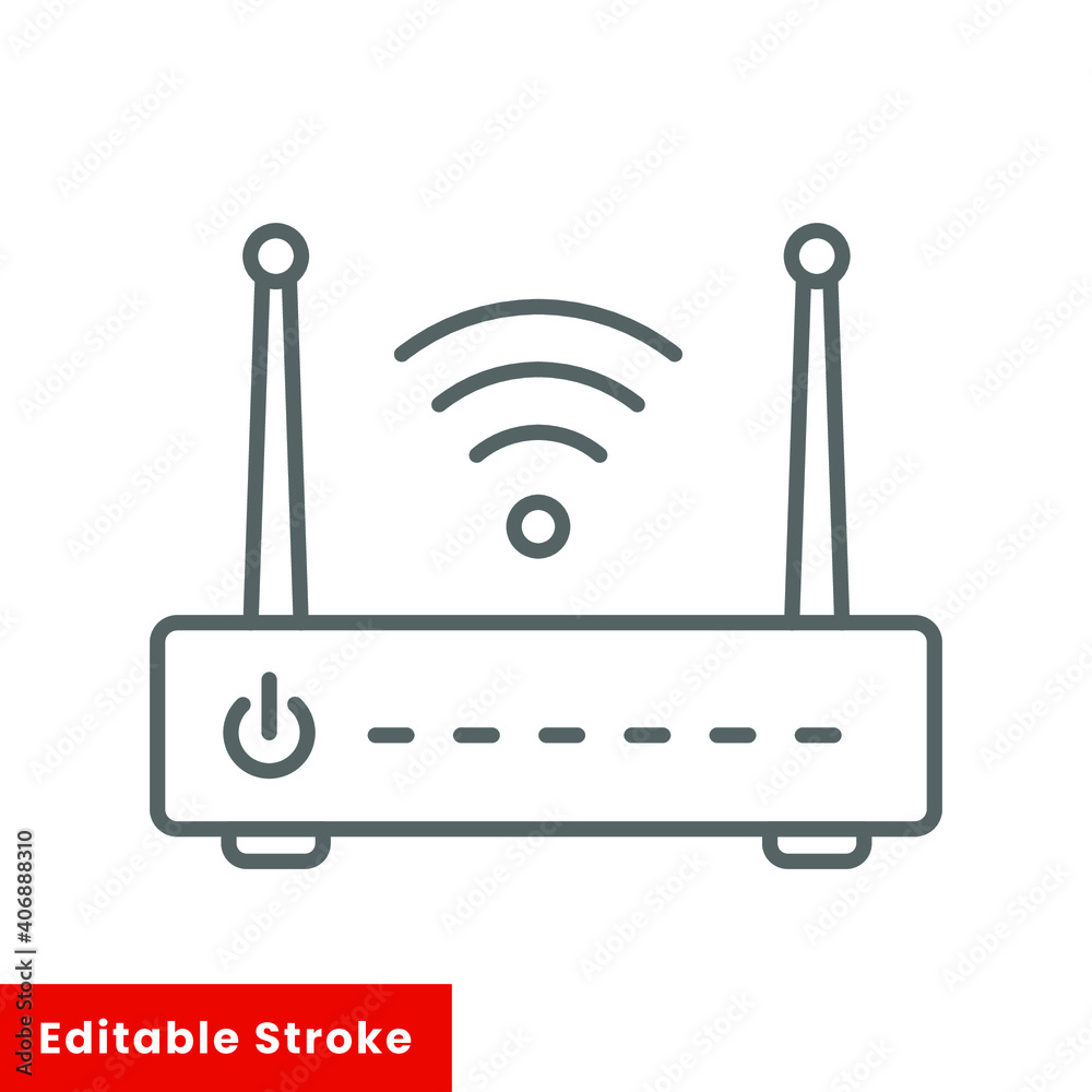 Simple router icon. Line style for web template and app. Broadband, modem, woreless, vector illustration design on white background. Editable stroke EPS 10 Simple router icon. Line style for web template and app. Broadband, modem, woreless, vector illustration design on white background. Editable stroke EPS 10