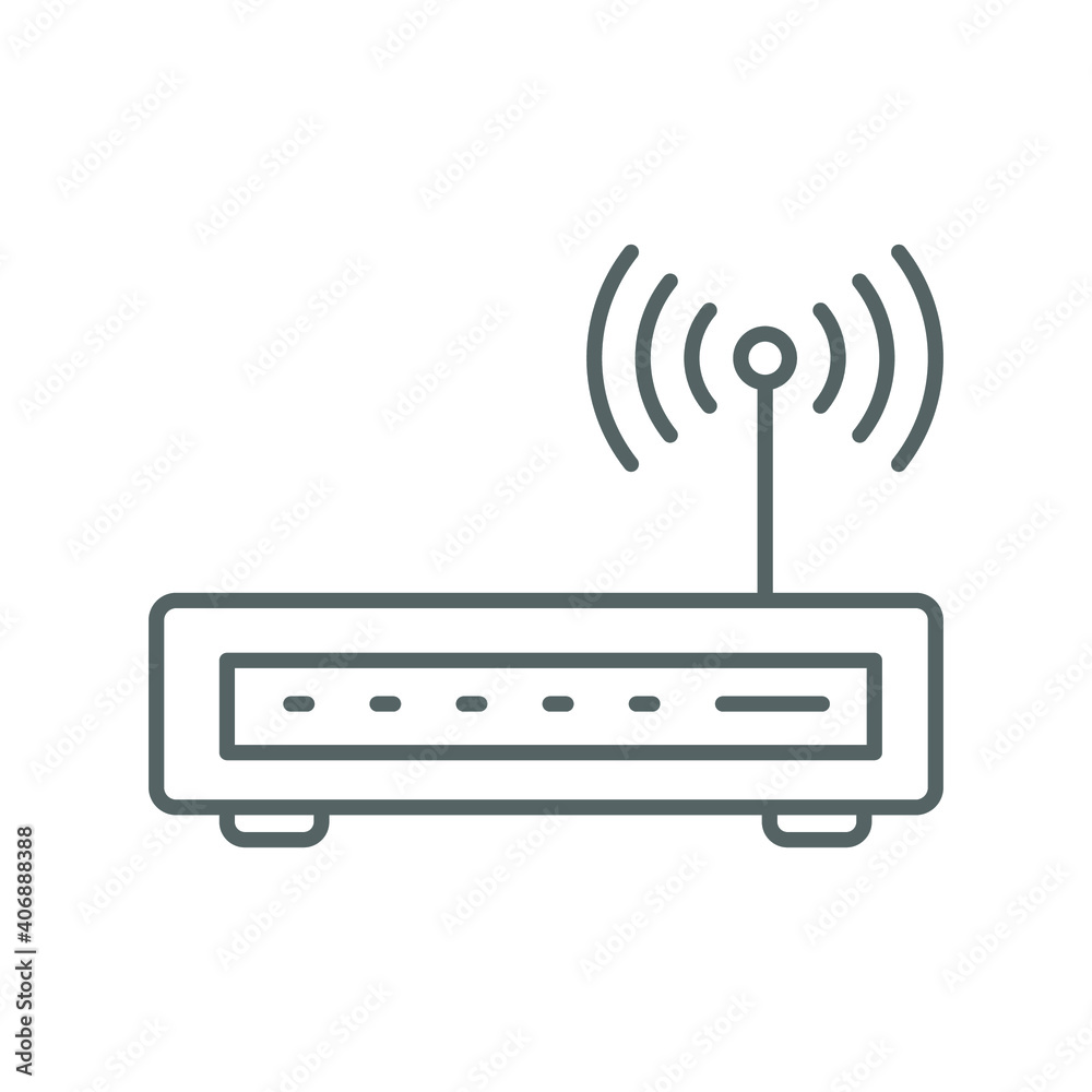 Simple router icon. Line style for web template and app. Broadband, modem, woreless, vector illustration design on white background. EPS 10 Simple router icon. Line style for web template and app. Broadband, modem, woreless, vector illustration design on white background. EPS 10