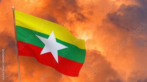 Burma flag on pole photo
