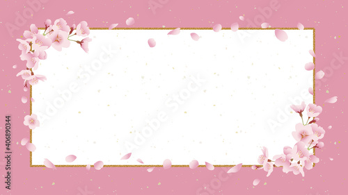 桜の背景素材 タイトル枠 煌びやか、ゴージャス（ピンク背景 16:9比率）