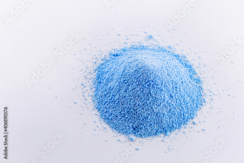 Copper sulfate, a chemical compound, works as an algaecide. Used in swimming pools, agriculture and gardening use the mineral compound a lot to avoid fungal infestations in crops photo