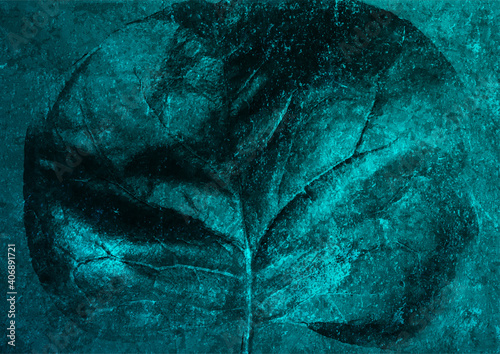 Dark turquoise grunge leaf abstract vintage background. Concept natural vector design